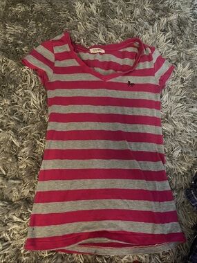 Active Basic Pink & Gray Striped Short Sleeve Tee